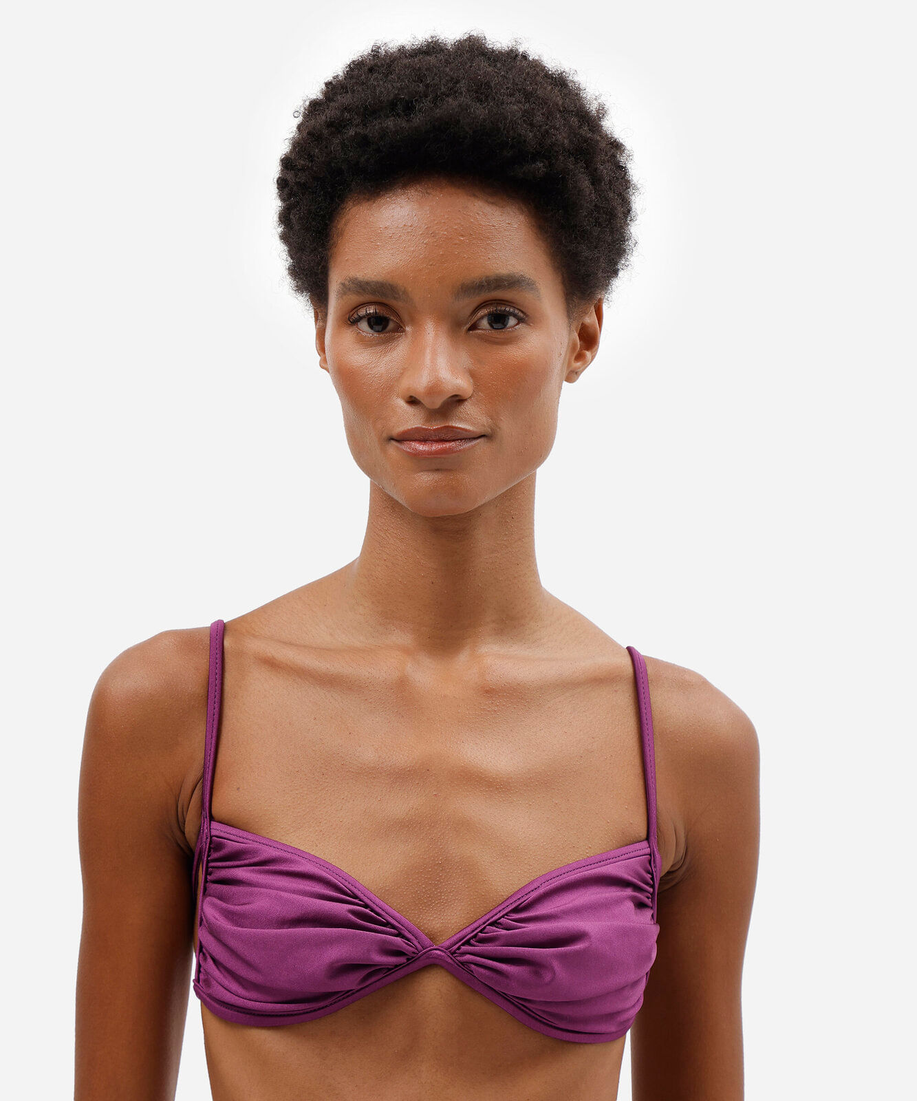 biquíni top triângulo feminino franzido roxo