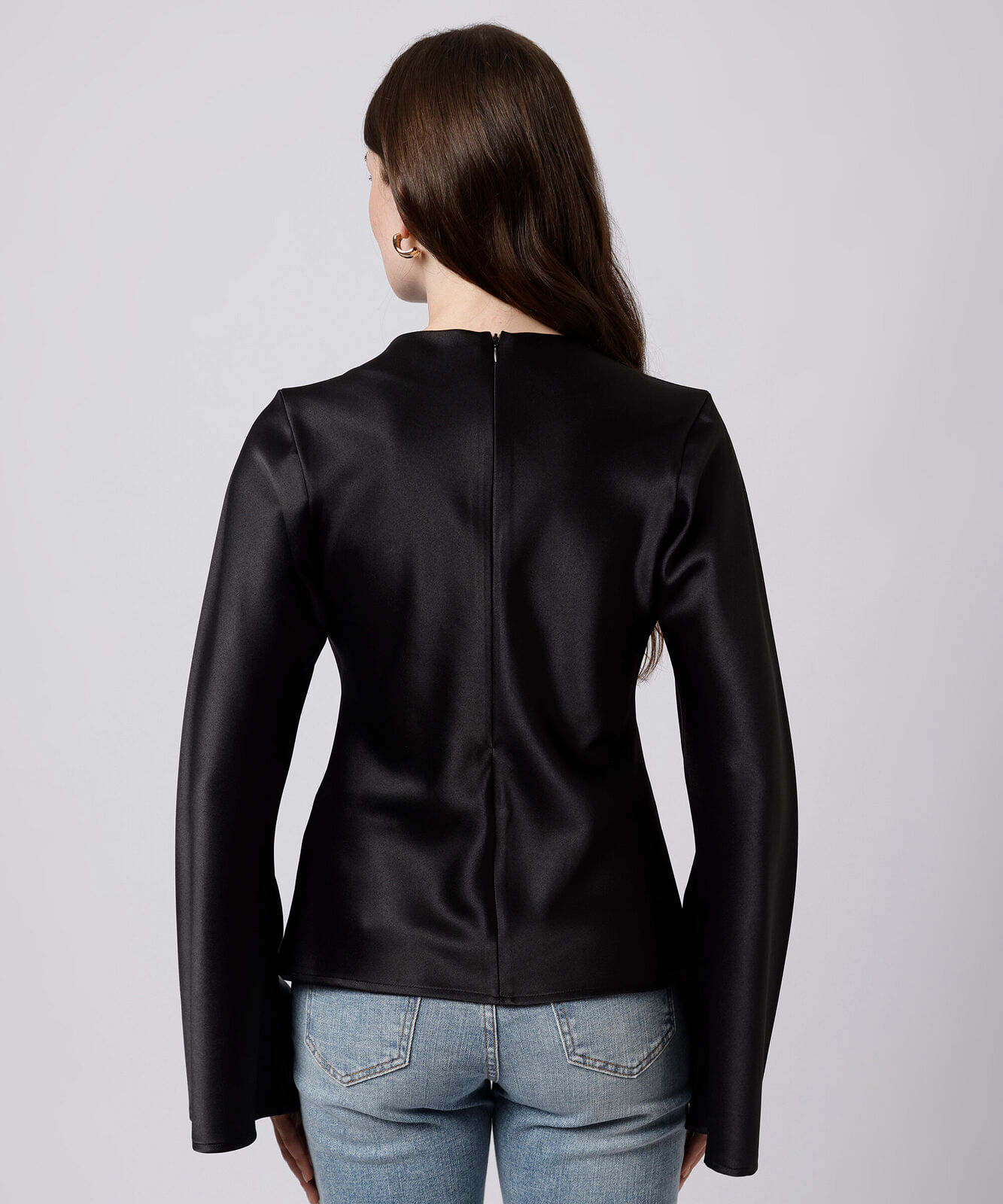 blusa feminina manga longa acetinada mindset preta