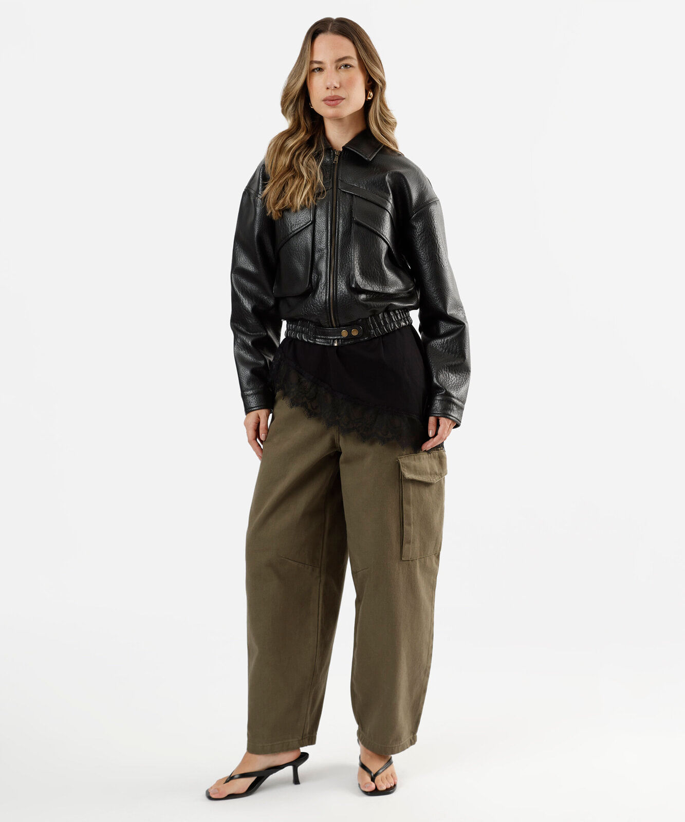 calça baggy feminina de sarja cintura média verde