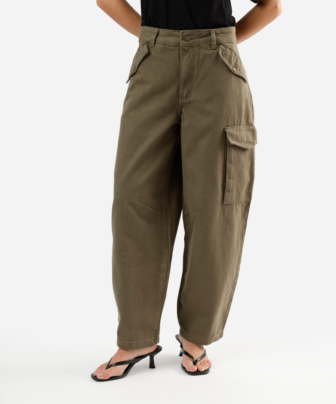 calça baggy feminina de sarja cintura média verde