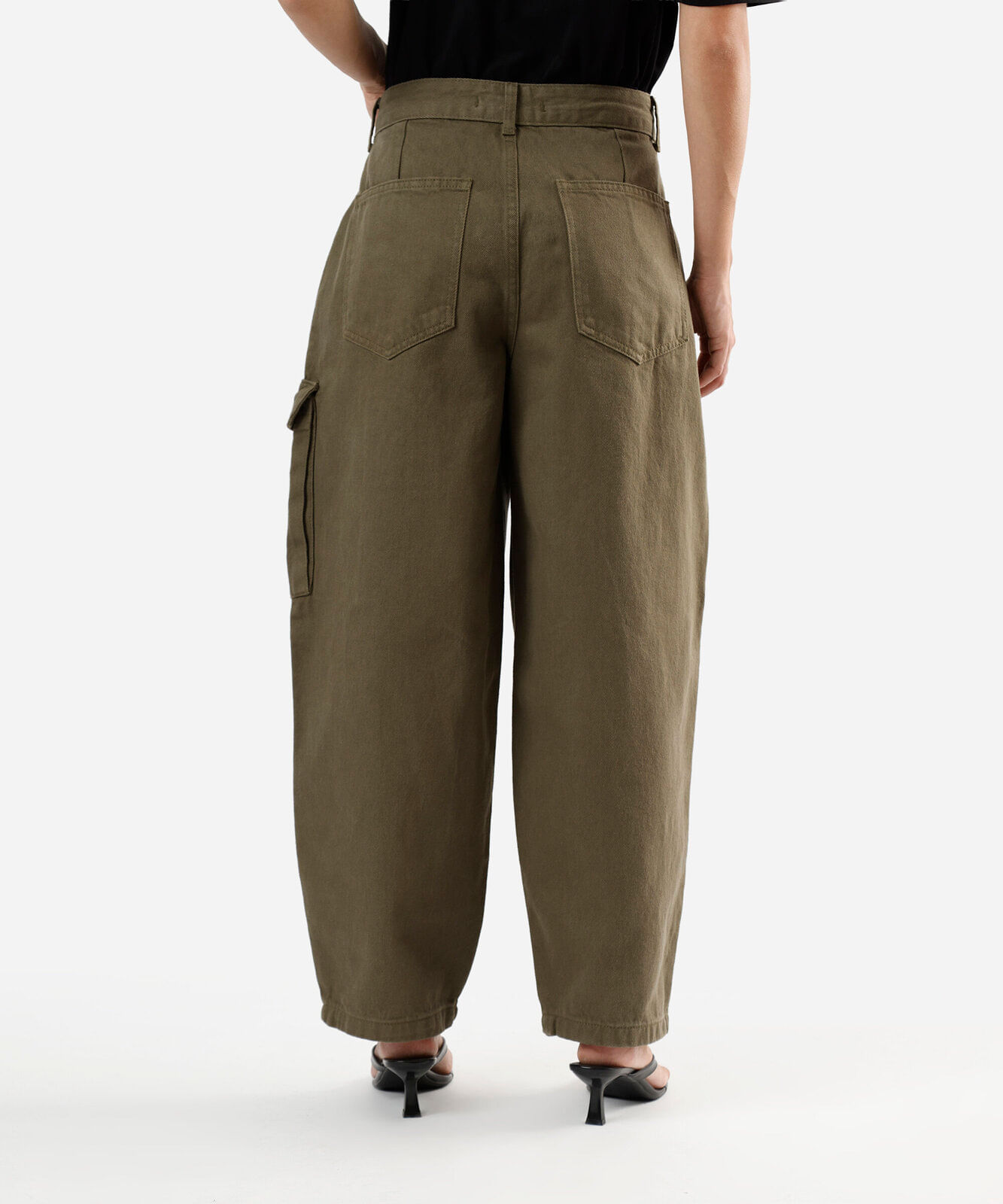calça baggy feminina de sarja cintura média verde