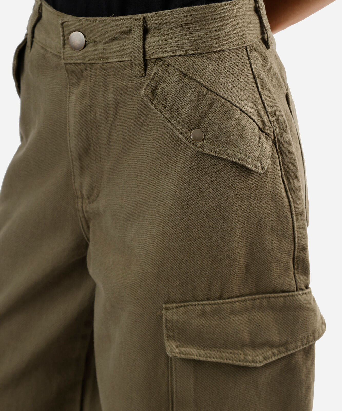 calça baggy feminina de sarja cintura média verde
