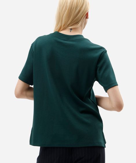 camiseta básica feminina de algodão peruano oversized com fendas verde