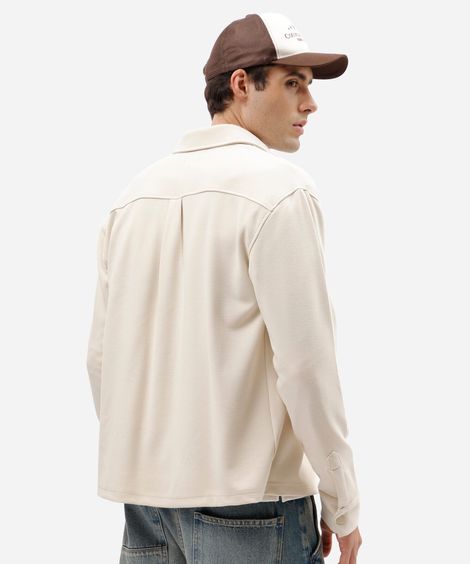 camisa masculina texturizada manga longa bege
