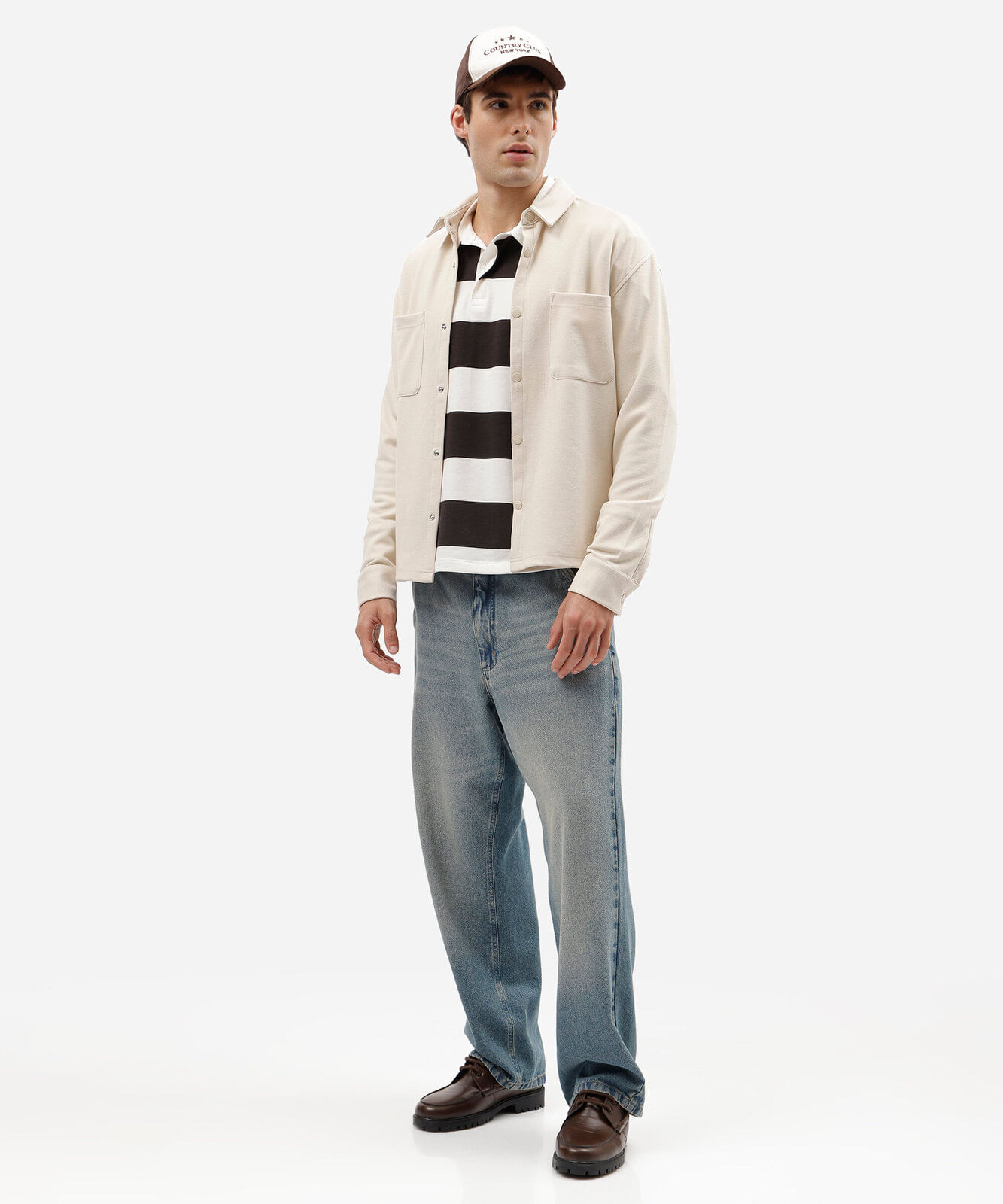 camisa masculina texturizada manga longa bege