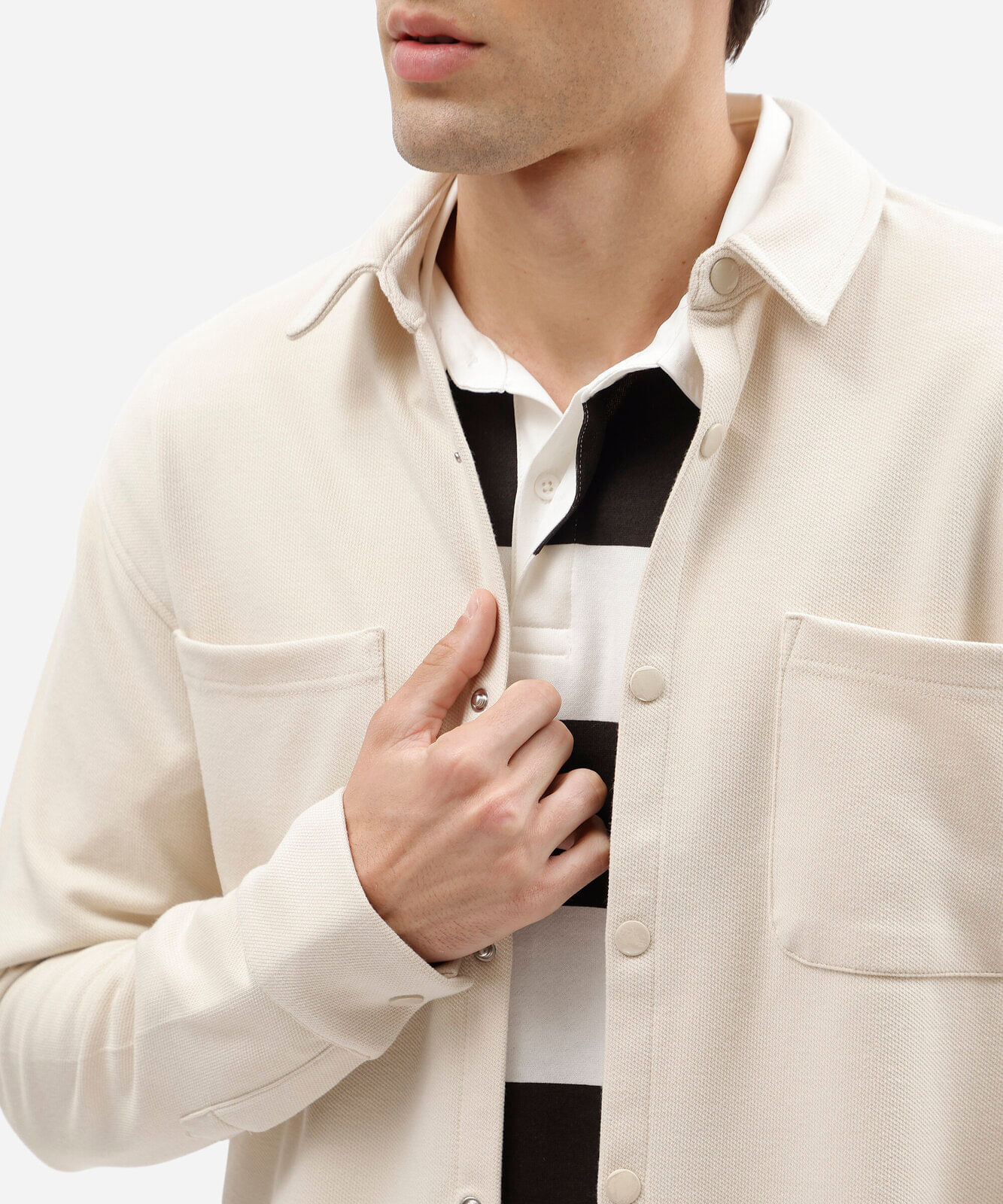 camisa masculina texturizada manga longa bege