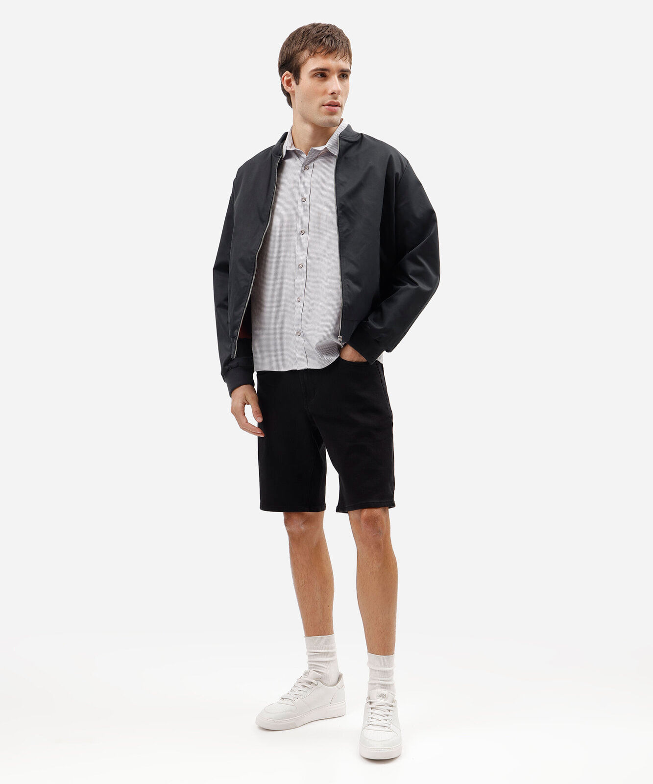 bermuda reta masculina de sarja preta