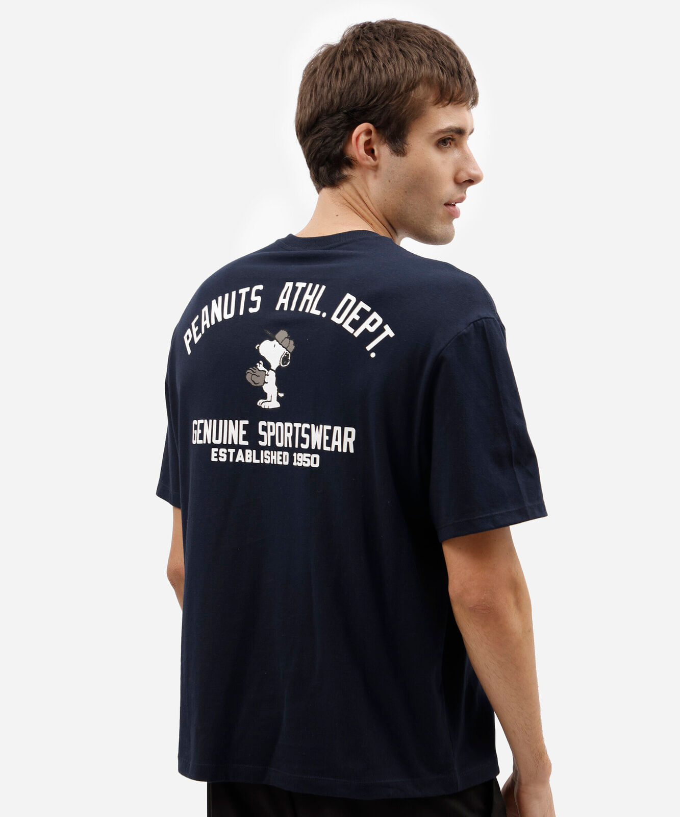 camiseta box fit masculina de algodão manga curta snoopy azul