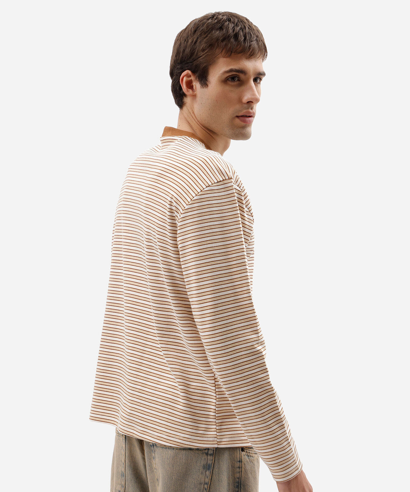 camiseta masculina com algodão manga longa listrada off white