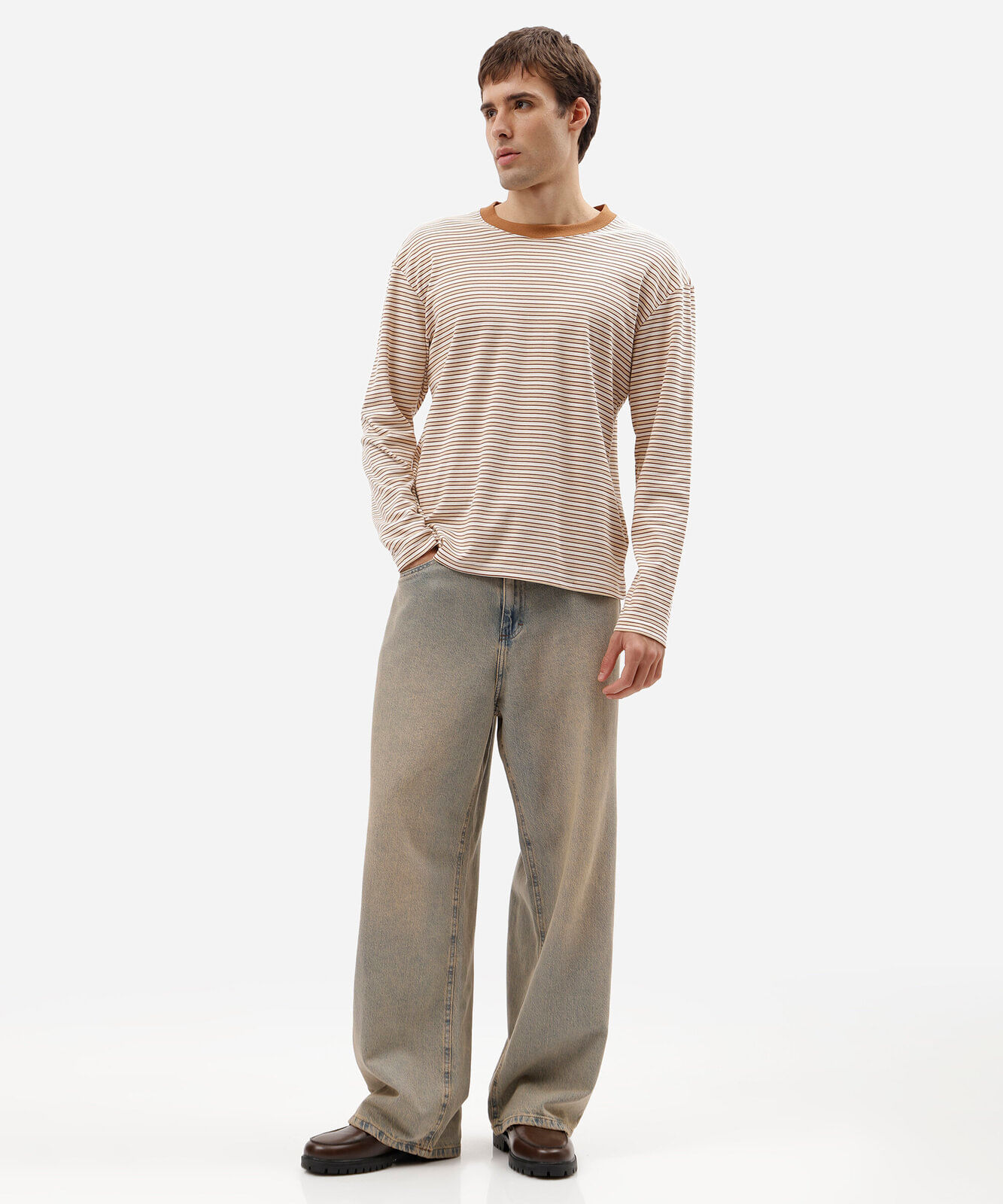 camiseta masculina com algodão manga longa listrada off white