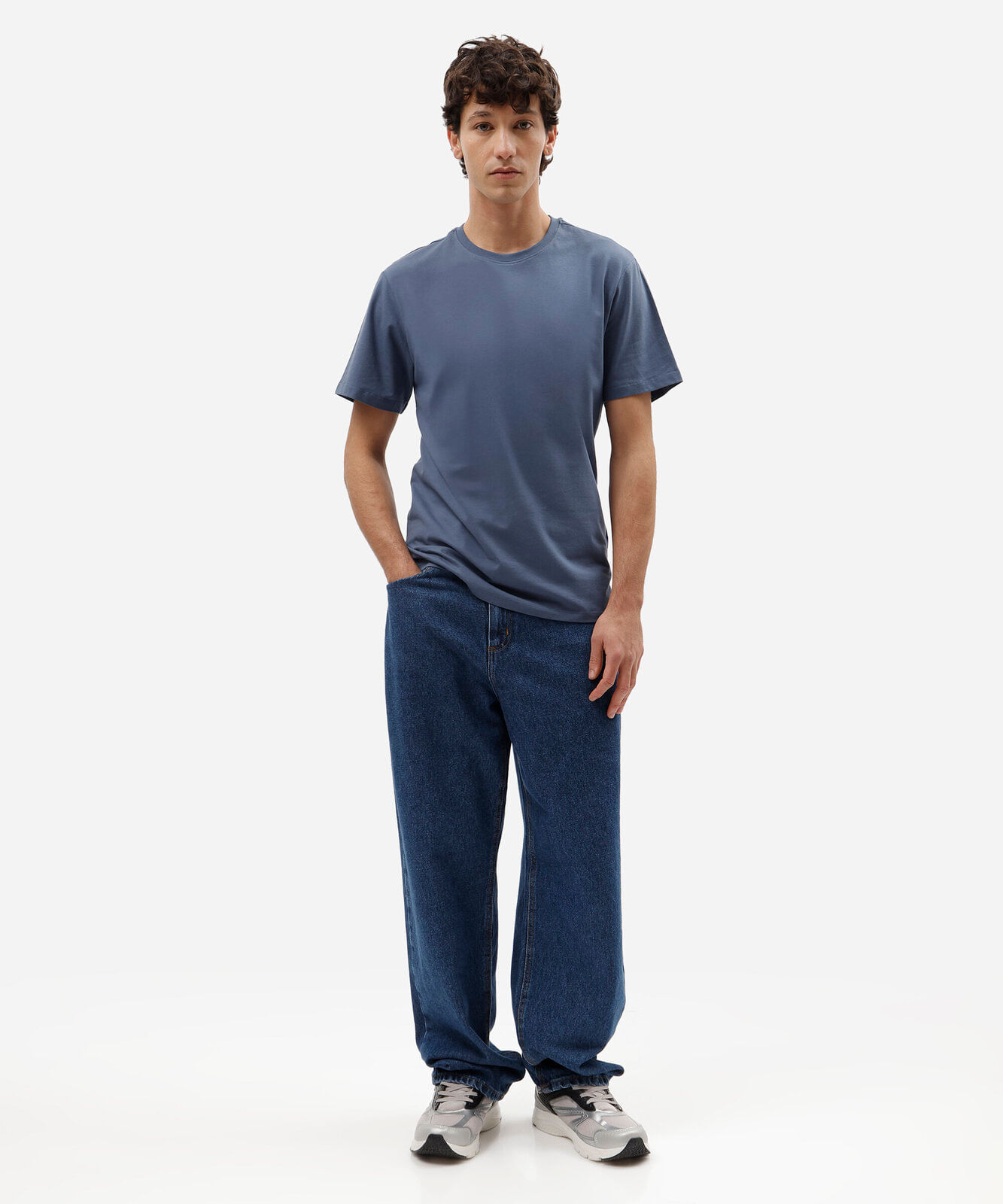 camiseta slim masculina de algodão azul