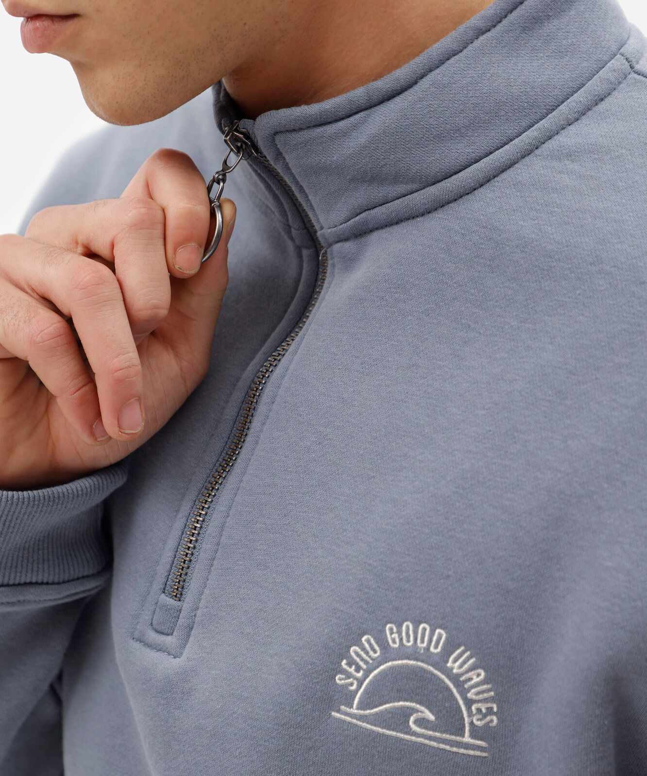blusão masculino de moletom gola alta com zíper estampado azul