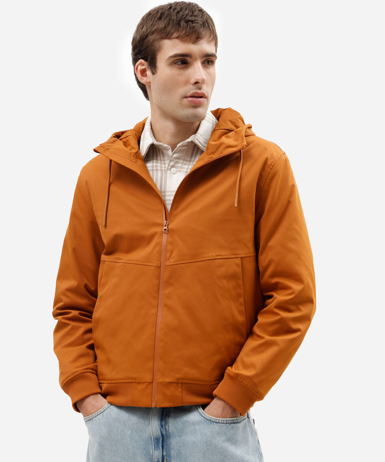 jaqueta masculina com bolsos e capuz laranja