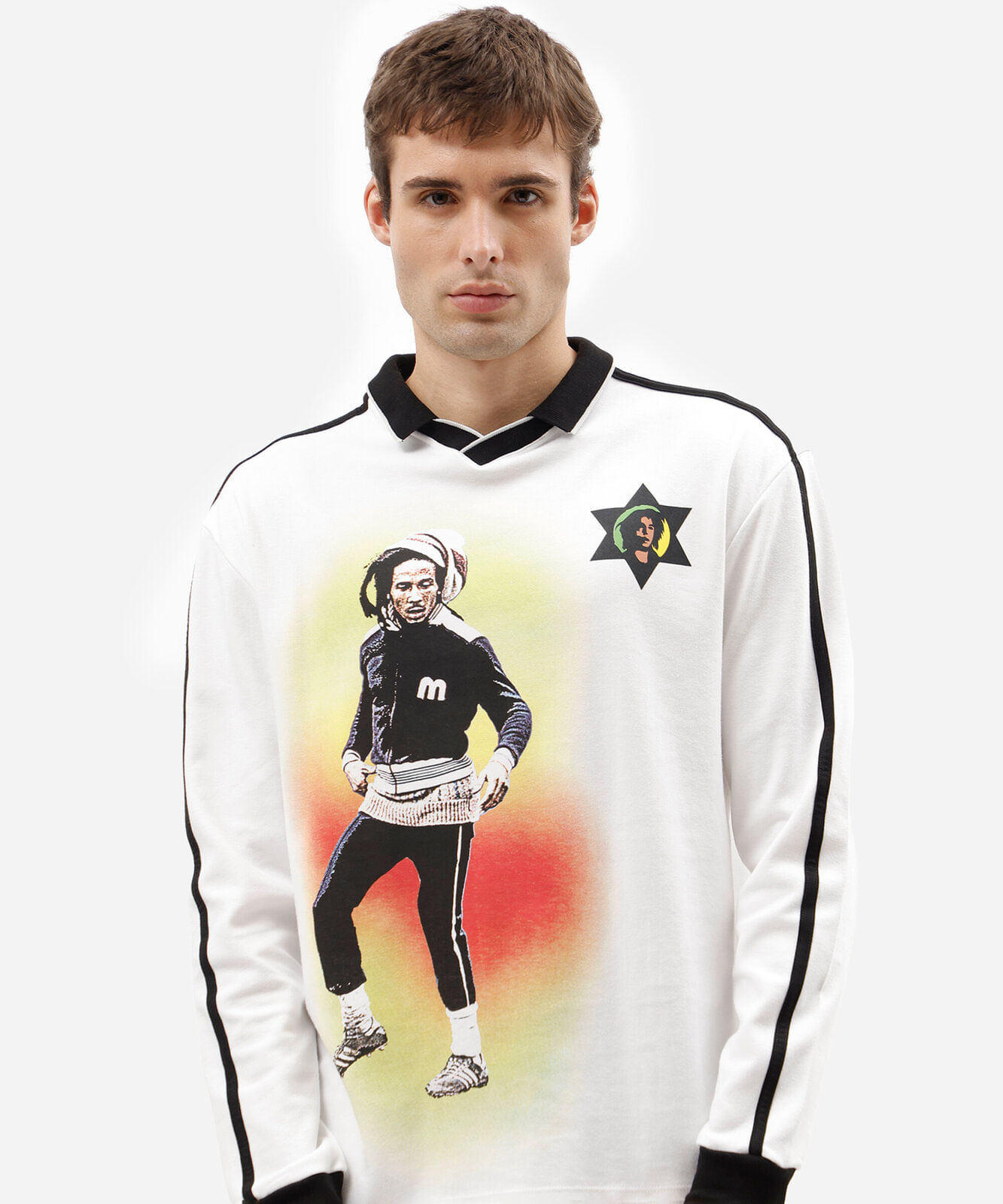 camiseta masculina com algodão manga longa bob marley off white