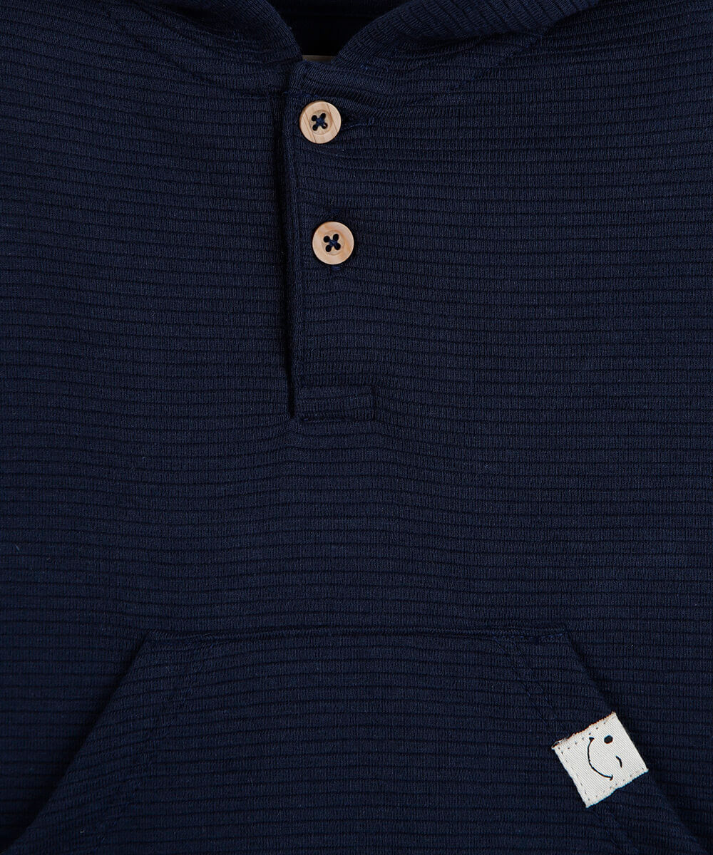 conjunto curto infantil com capuz listrado azul