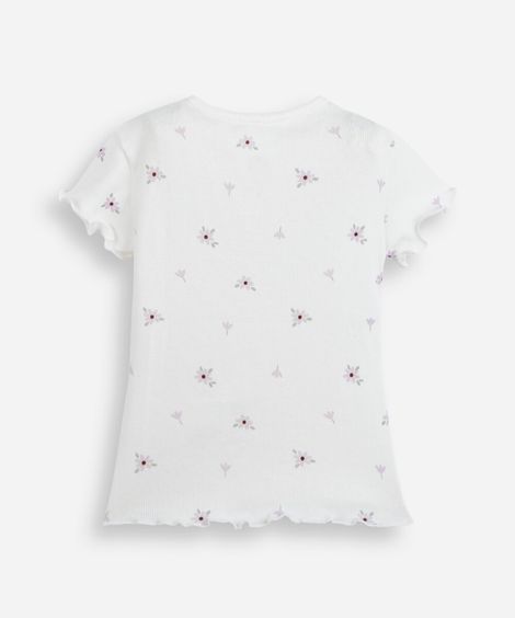 blusa infantil de algodão canelado com estampa de florzinha off white