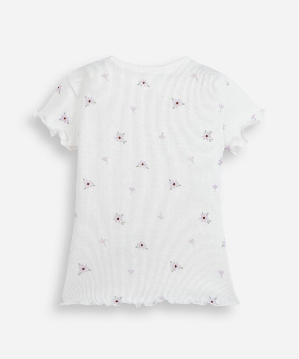 blusa infantil de algodão canelado com estampa de florzinha off white