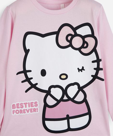 pijama longo infantil de algodão hello kitty rosa