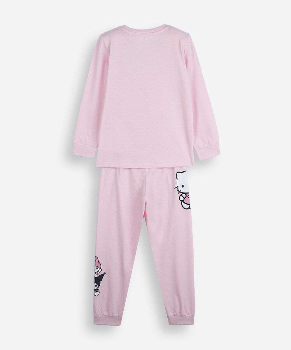 pijama longo infantil de algodão hello kitty rosa