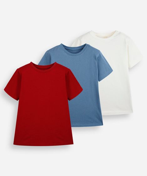 kit de 3 camisetas infantil de algodão manga curta colorido