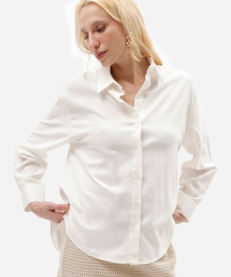 camisa oversized com linho manga longa off white