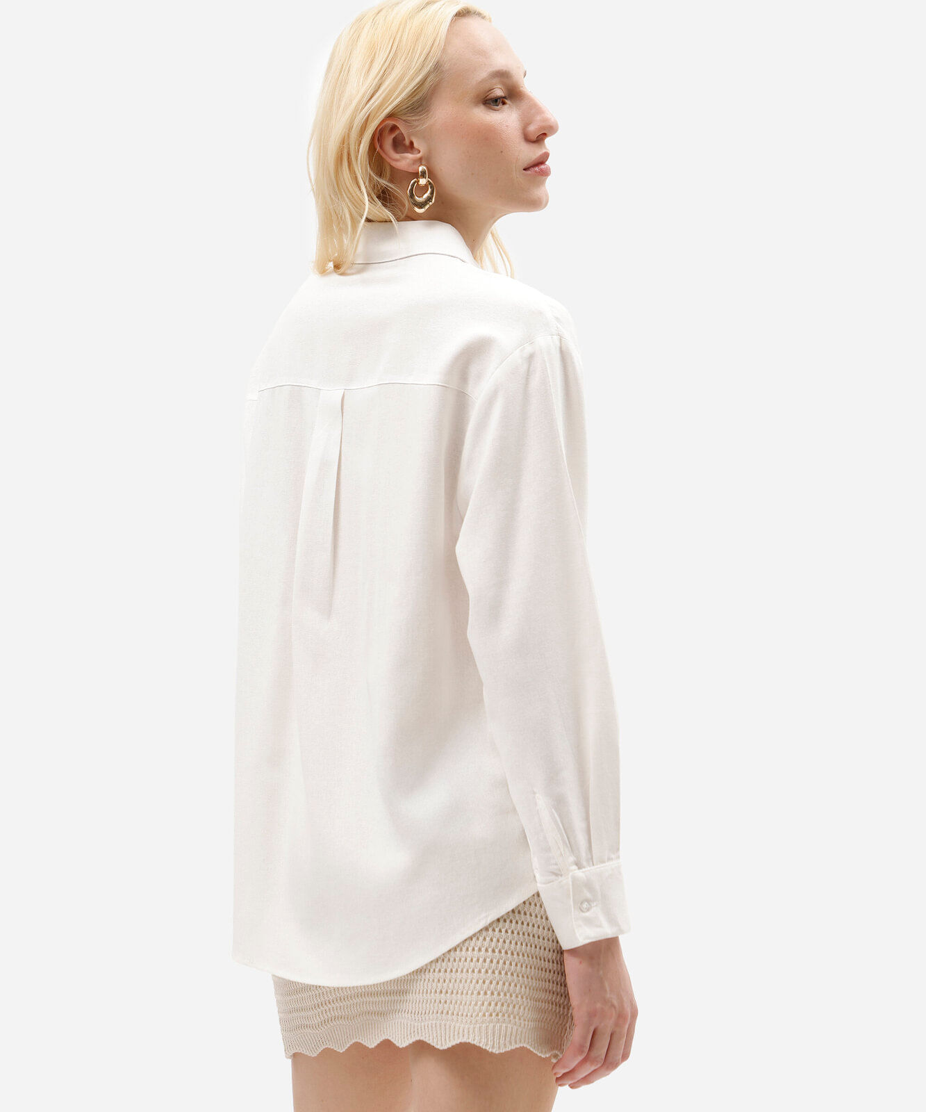camisa oversized com linho manga longa off white