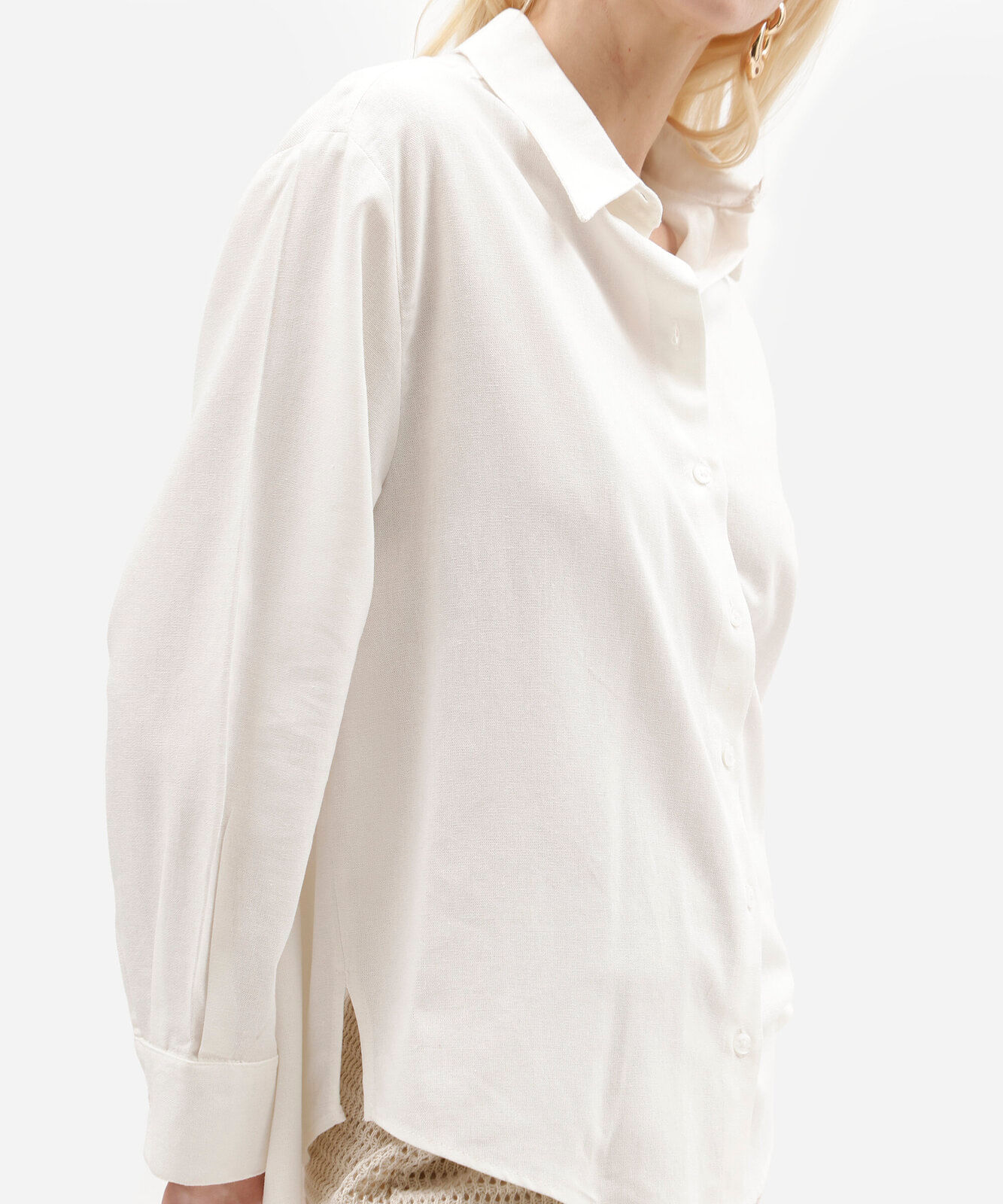 camisa oversized com linho manga longa off white