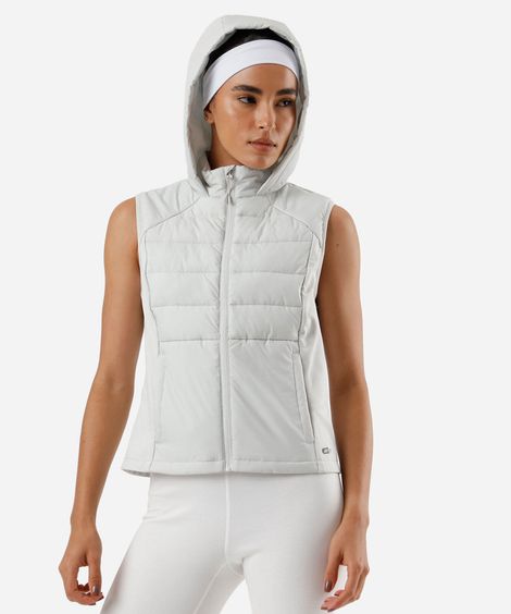 colete puffer feminino alongado esportivo cinza