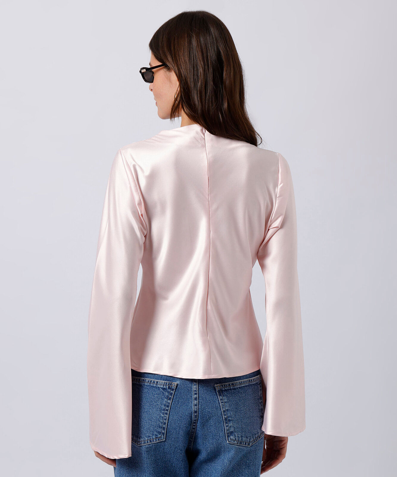 blusa feminina manga longa acetinada mindset rosa