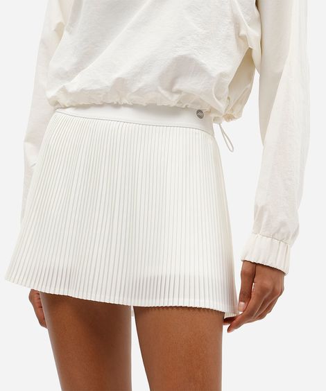 short saia feminino plissado esportivo branco