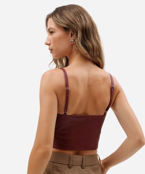 top cropped feminino de pu alça fina vinho