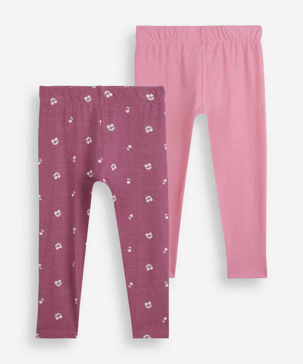 kit de 2 calças legging infantil de algodão cerejas multicor