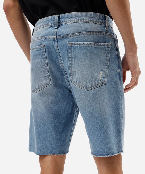 bermuda jeans slim destroyed azul médio