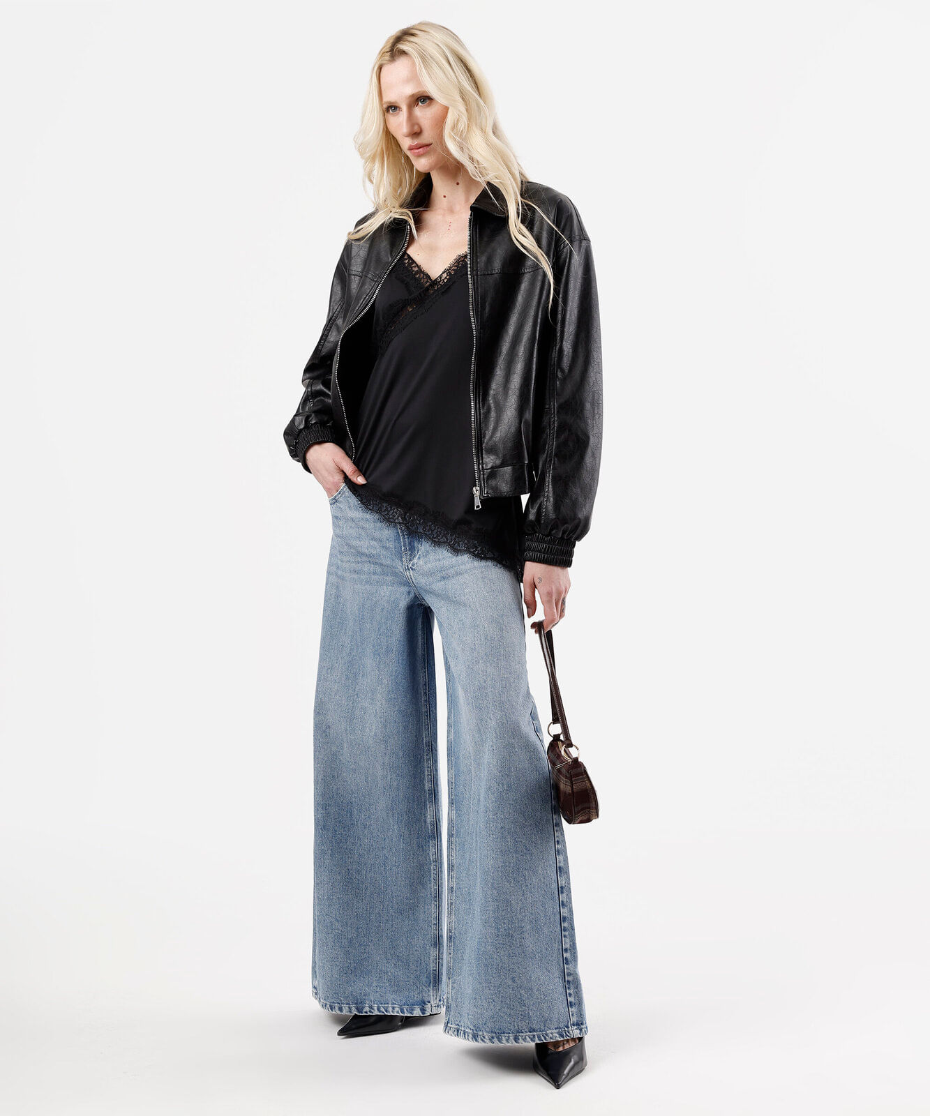 calça jeans feminina wide leg cintura média azul