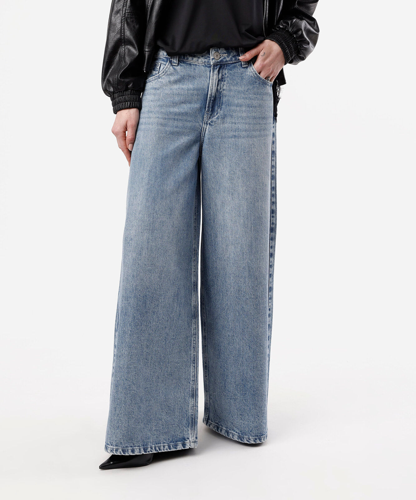 calça jeans feminina wide leg cintura média azul