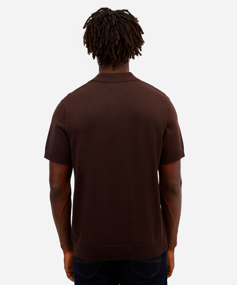 polo masculina de tricot manga marrom