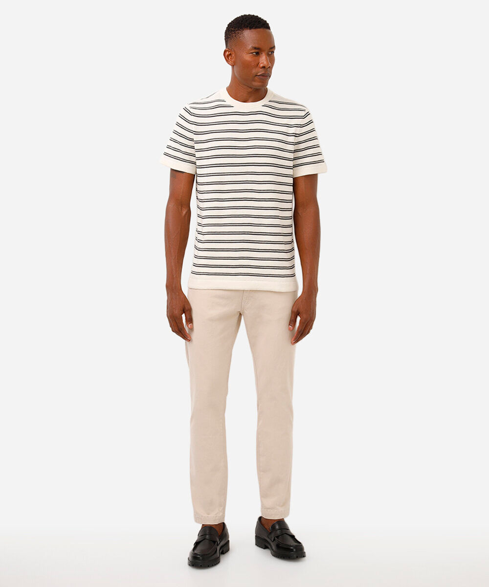 camiseta comfort de tricot manga curta listrada - off white