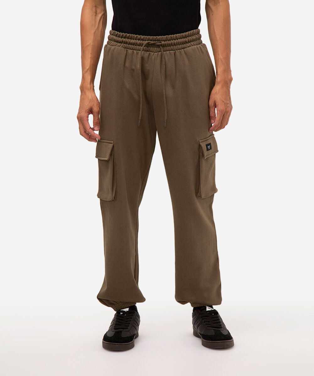 calça de moletom cargo - verde militar