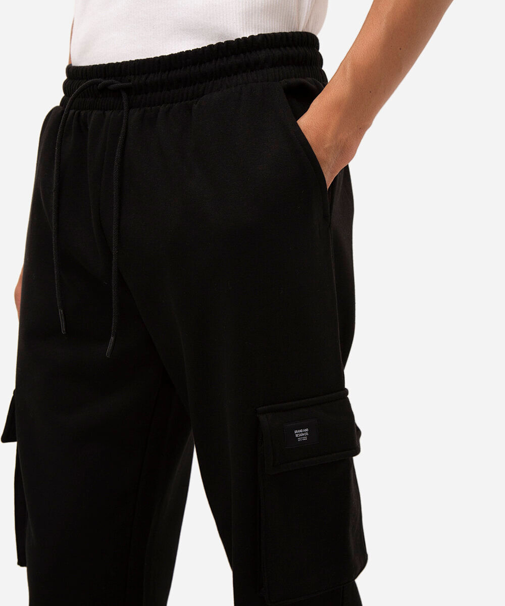 calça de moletom cargo - preto