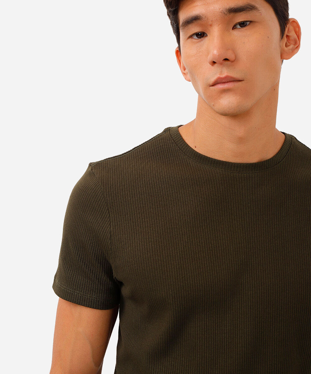 camiseta de algodão manga curta texturizada verde