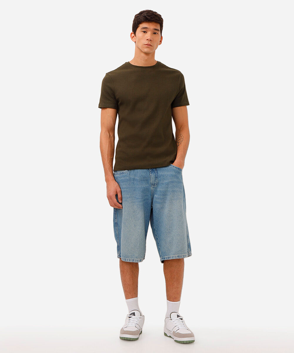 camiseta de algodão manga curta texturizada verde