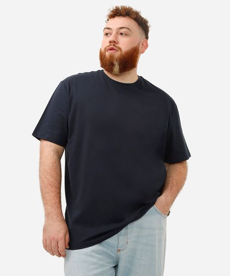 camiseta básica de algodão manga curta plus size azul