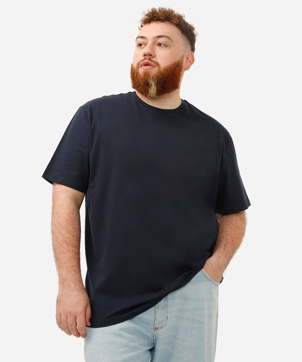 camiseta básica de algodão manga curta plus size azul