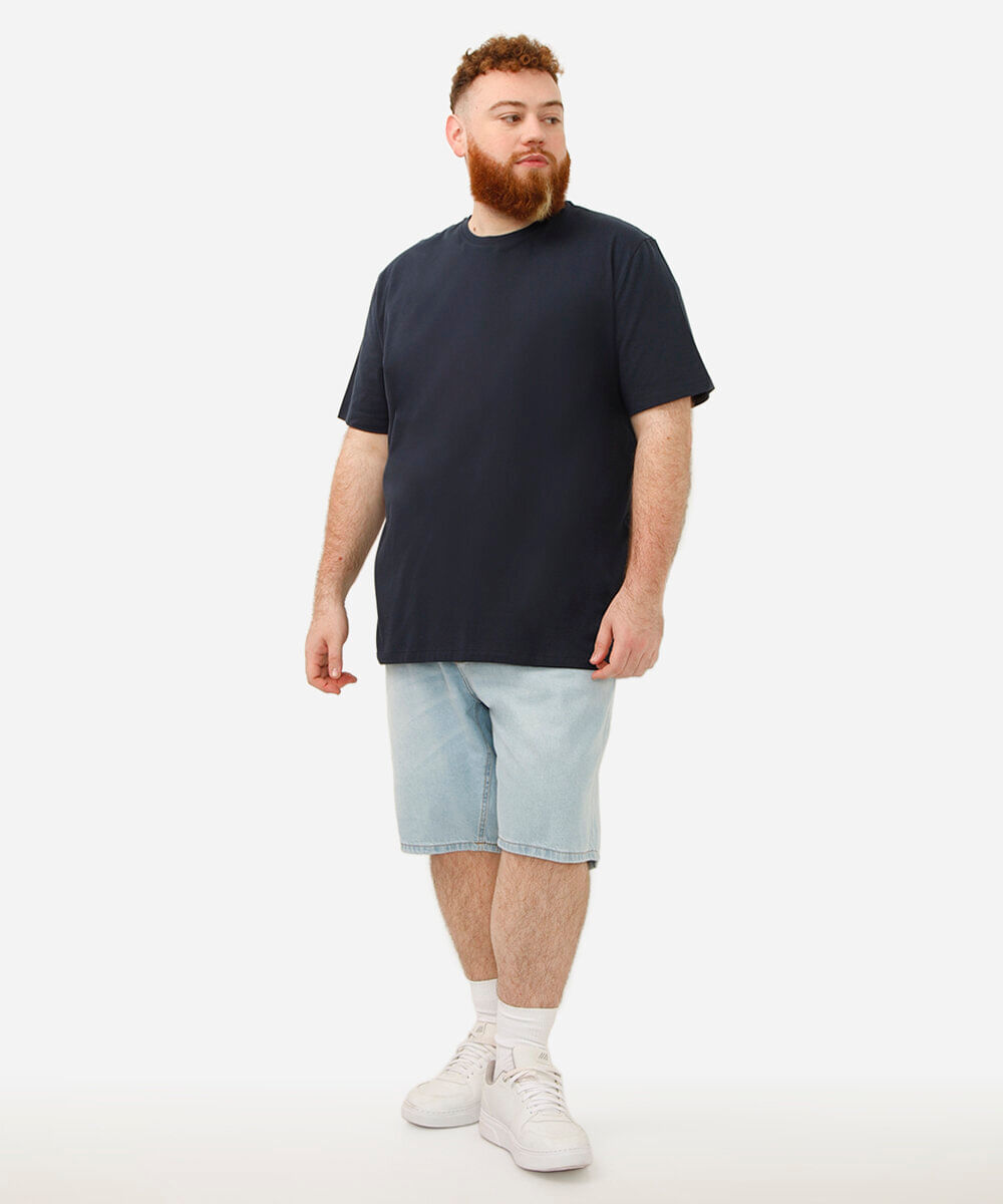 camiseta básica de algodão manga curta plus size azul