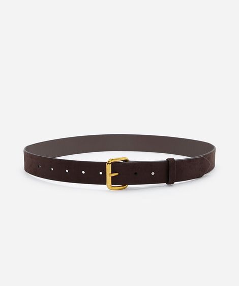 cinto de suede com fivela quadrada marrom