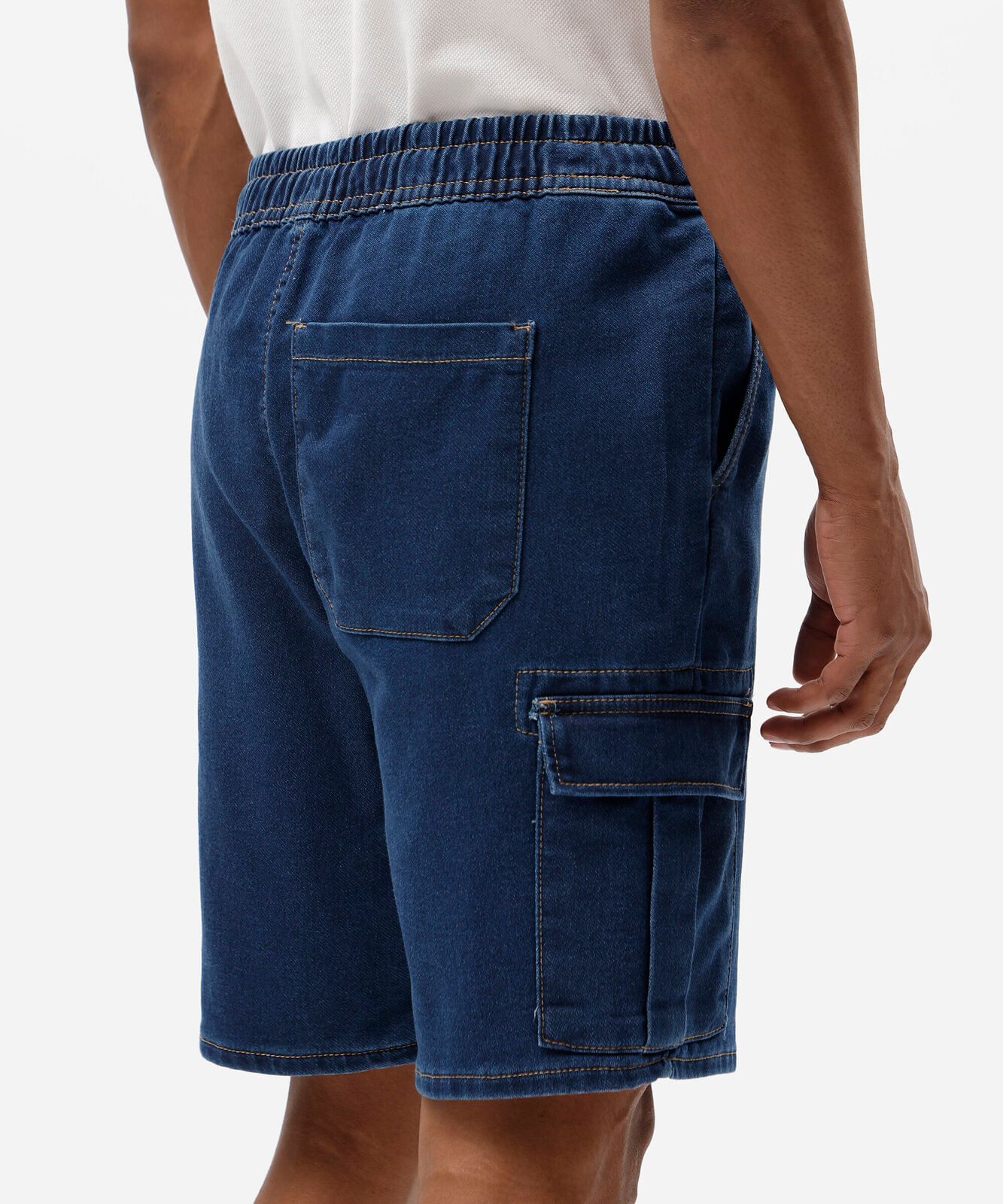bermuda cargo masculina jeans cós elástico azul