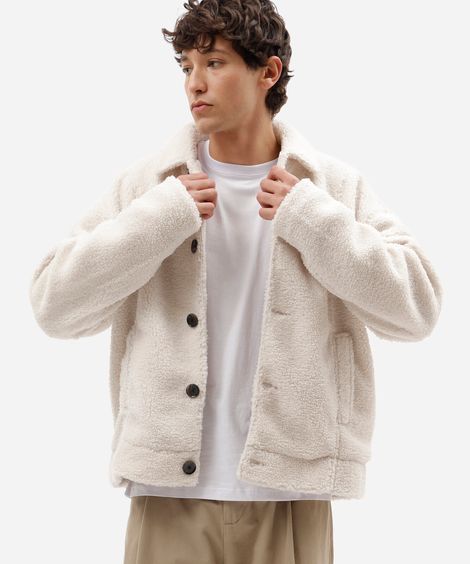 jaqueta masculina de sherpa com bolsos off white