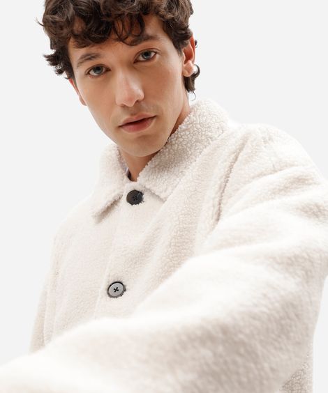 jaqueta masculina de sherpa com bolsos off white