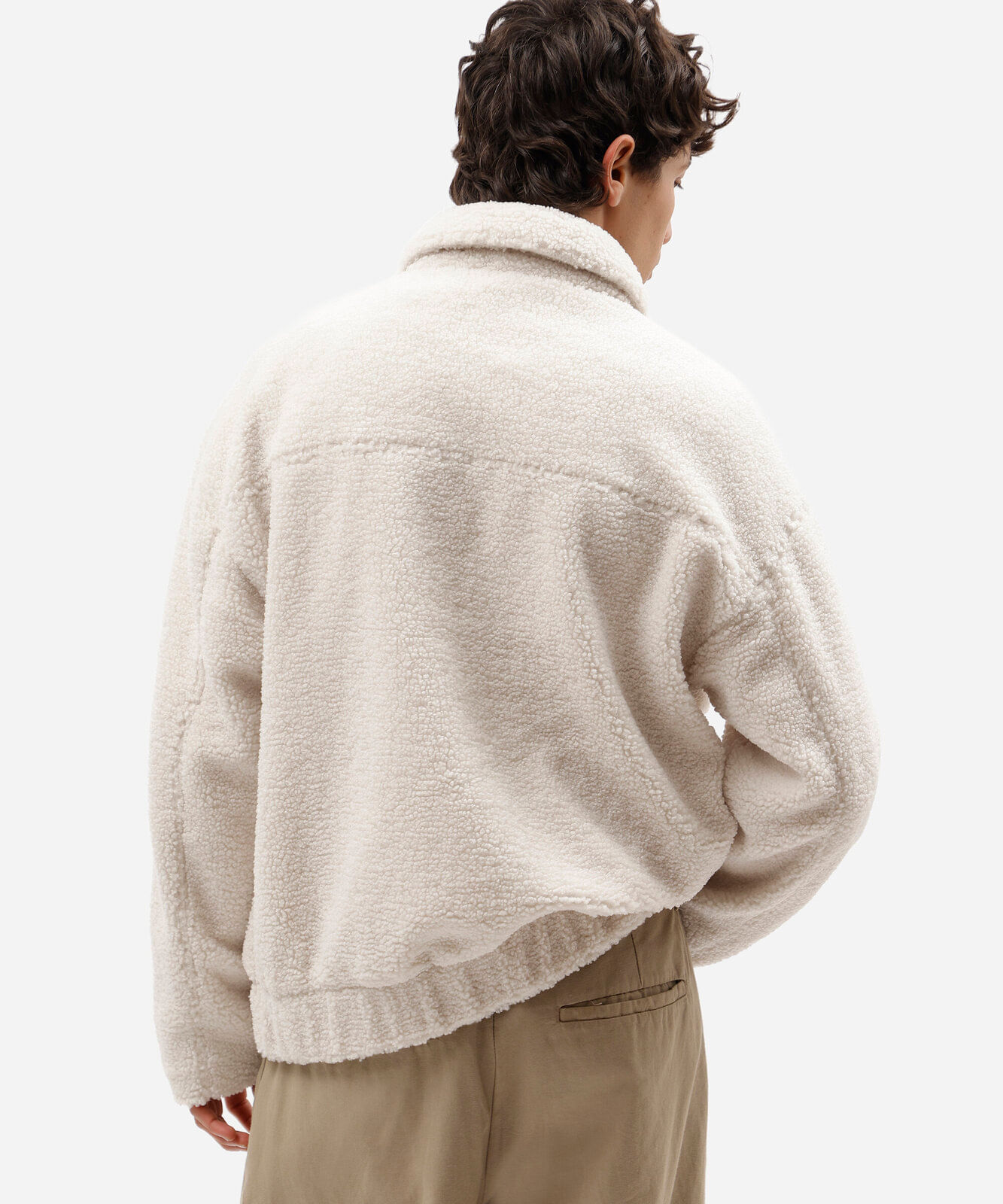 jaqueta masculina de sherpa com bolsos off white