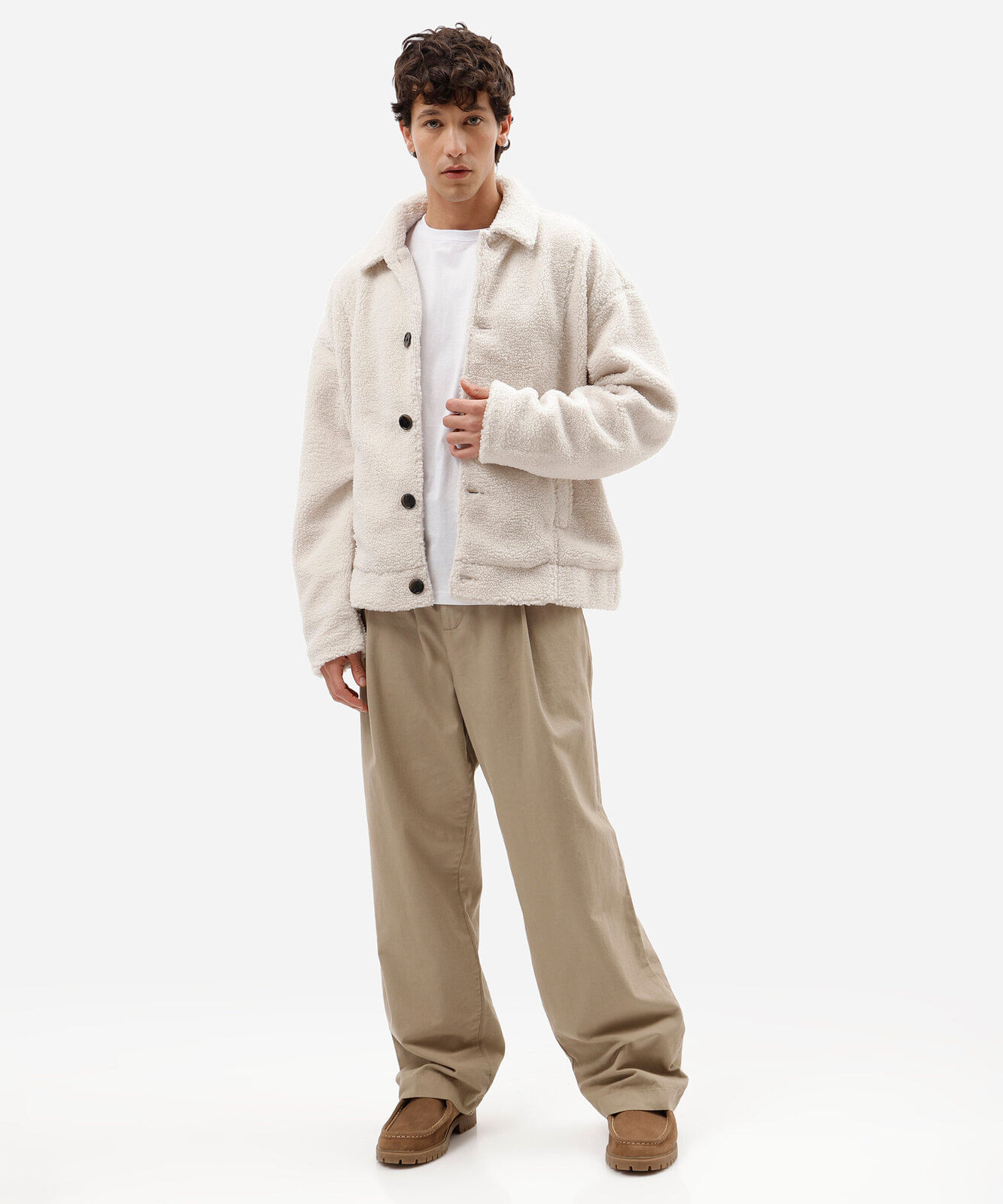 jaqueta masculina de sherpa com bolsos off white